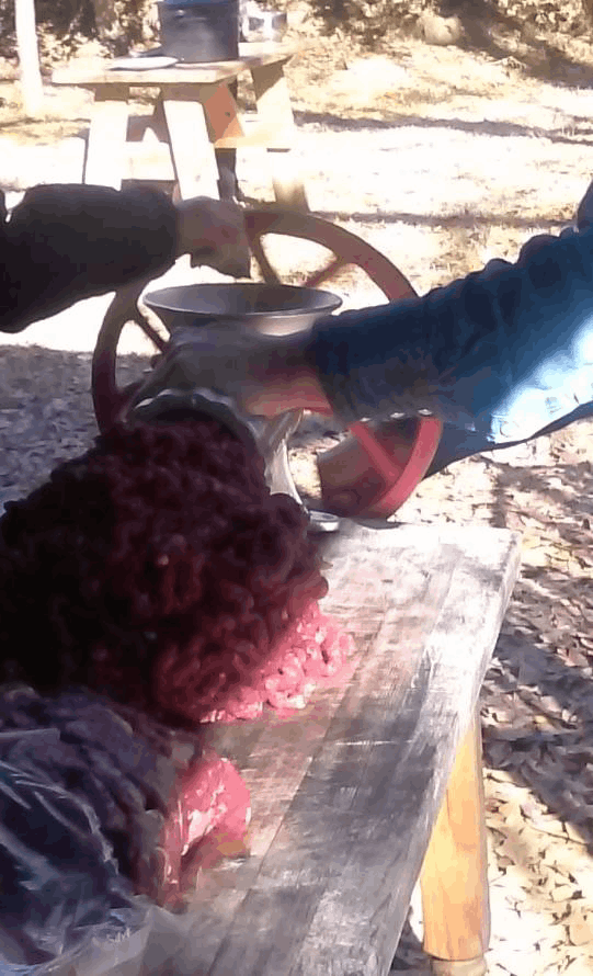 grinding meat by hand